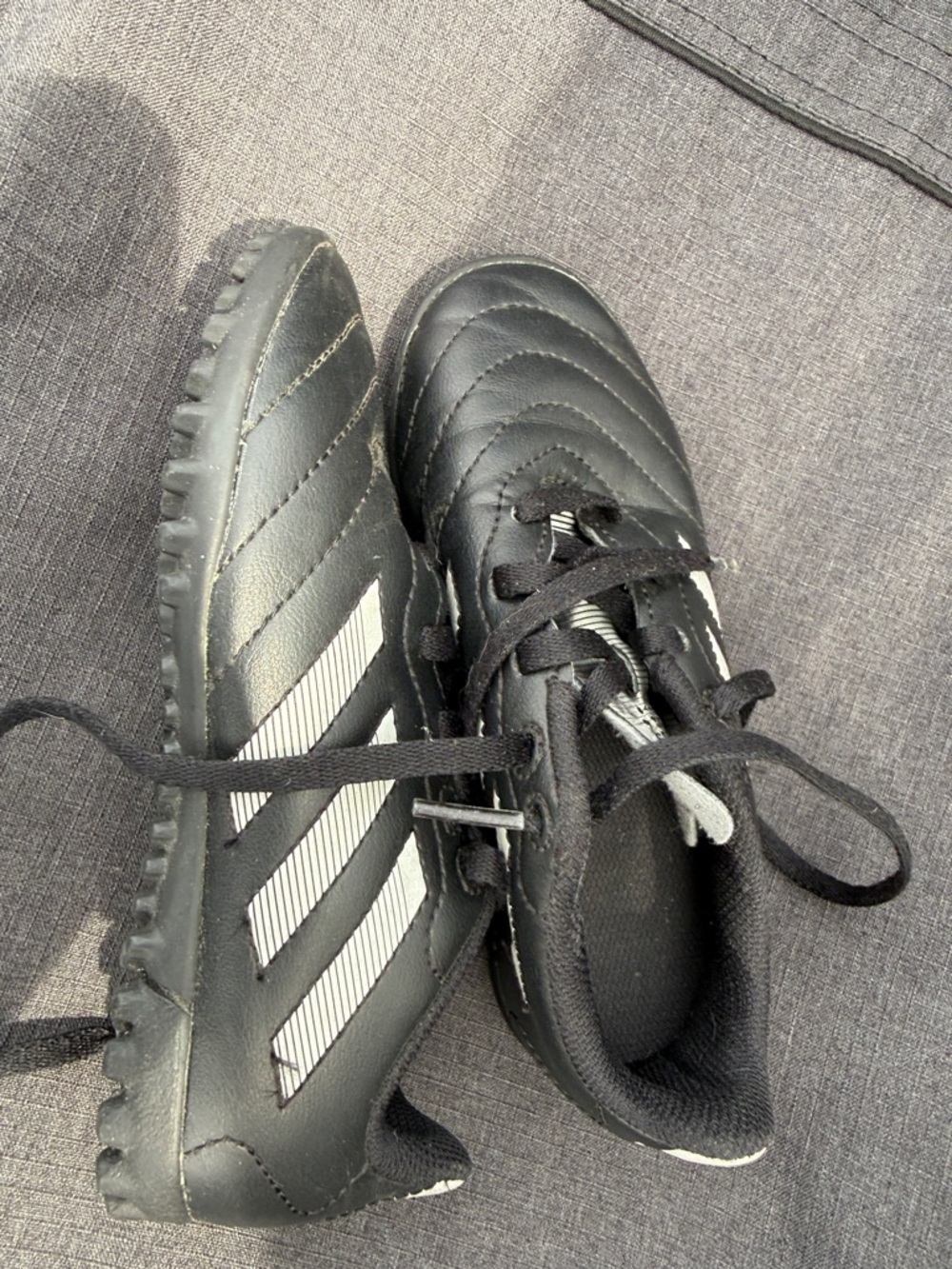adidas Black Kids Soccer Turf Sneakers with White Stripes